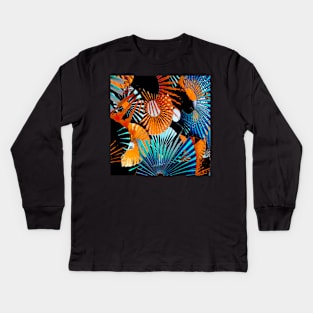 Tropical night abstract digital geometric art Kids Long Sleeve T-Shirt